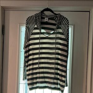 CAbi Black and White Striped Long Sleeve Top